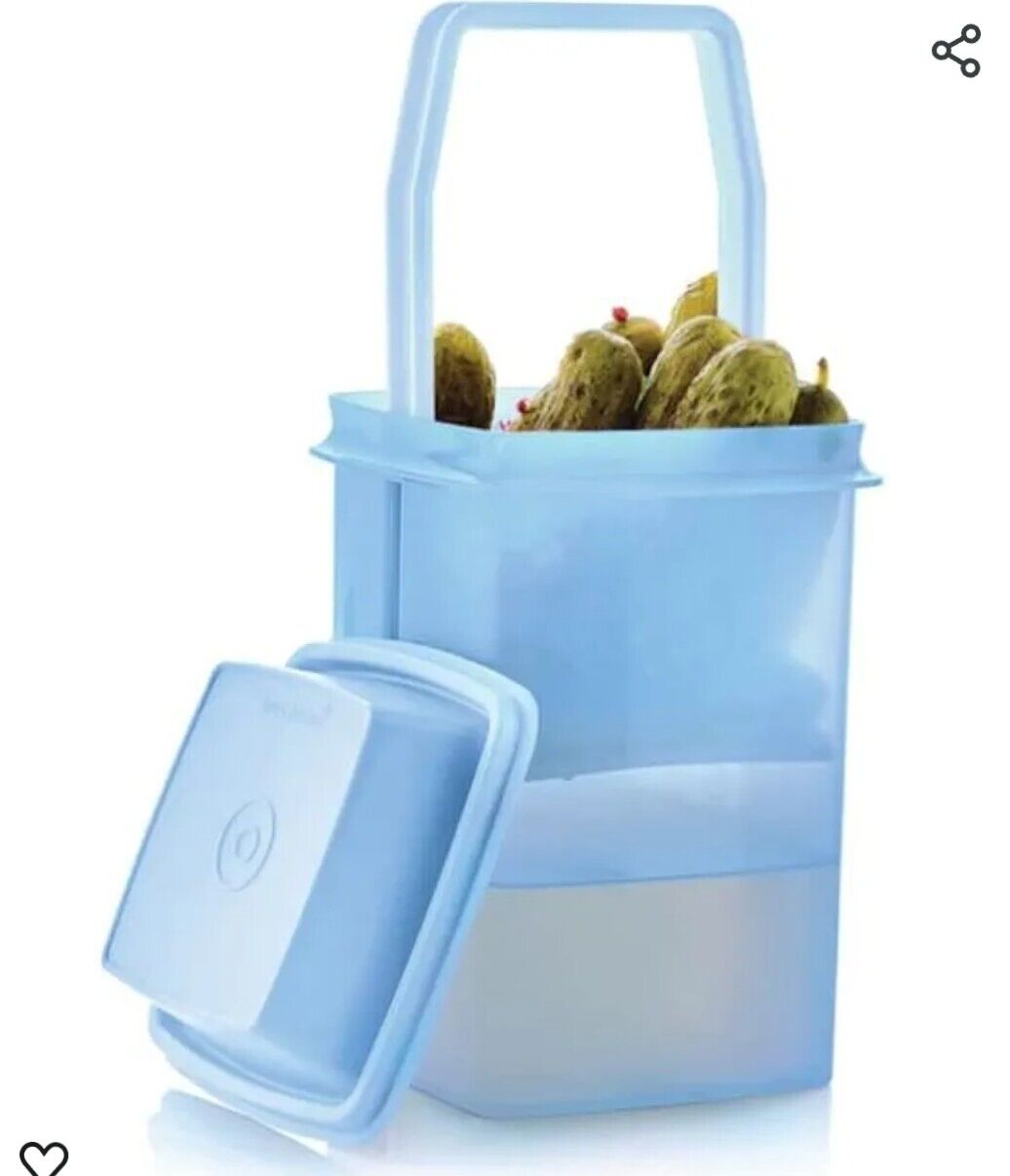 Tupperware Pick-A-Deli LARGE 8 Cup Square Pickle Container w/Strainer Ice Blue