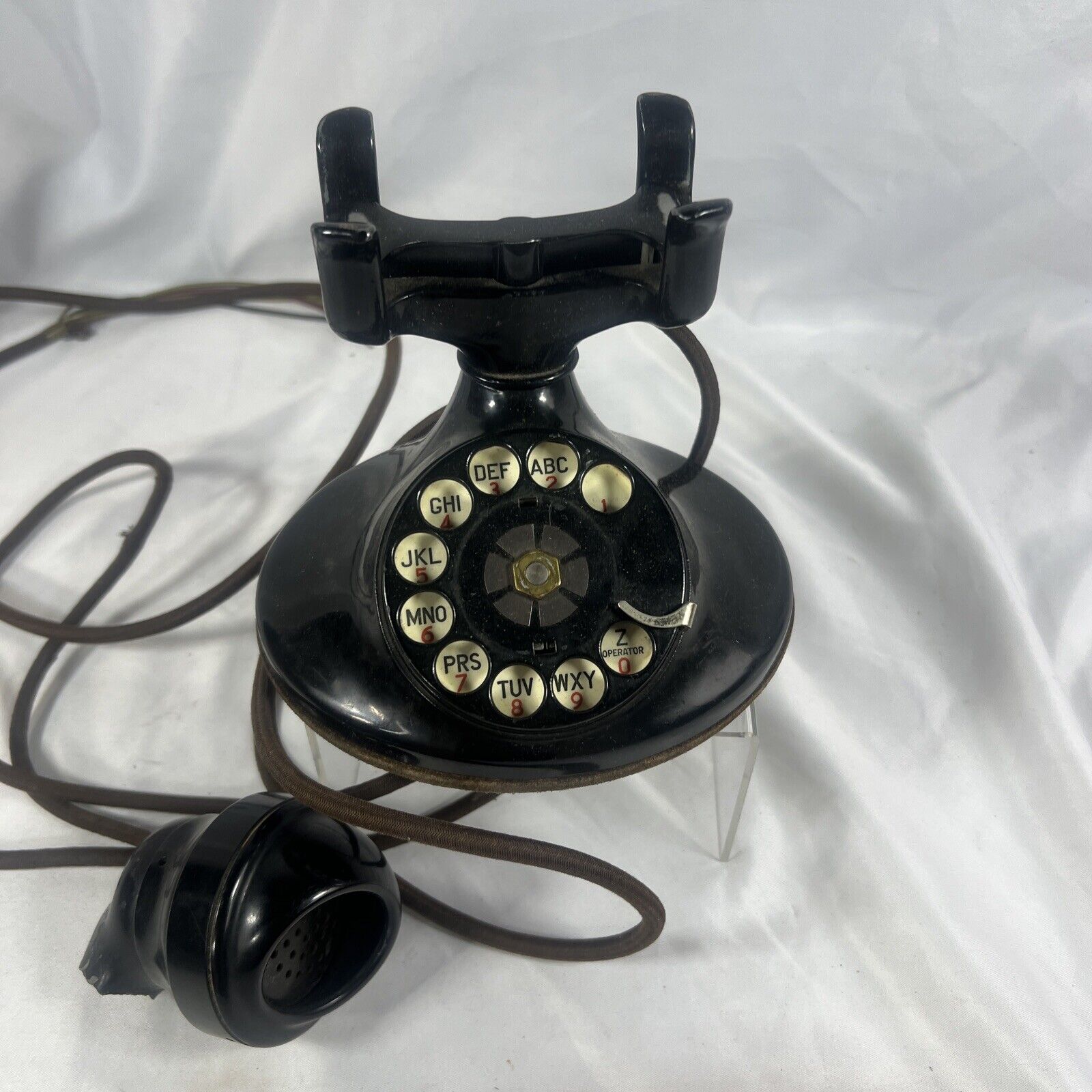 Antique Western Electric Black Rotary D-1 Cradle Desk Phone, Broken Handset.