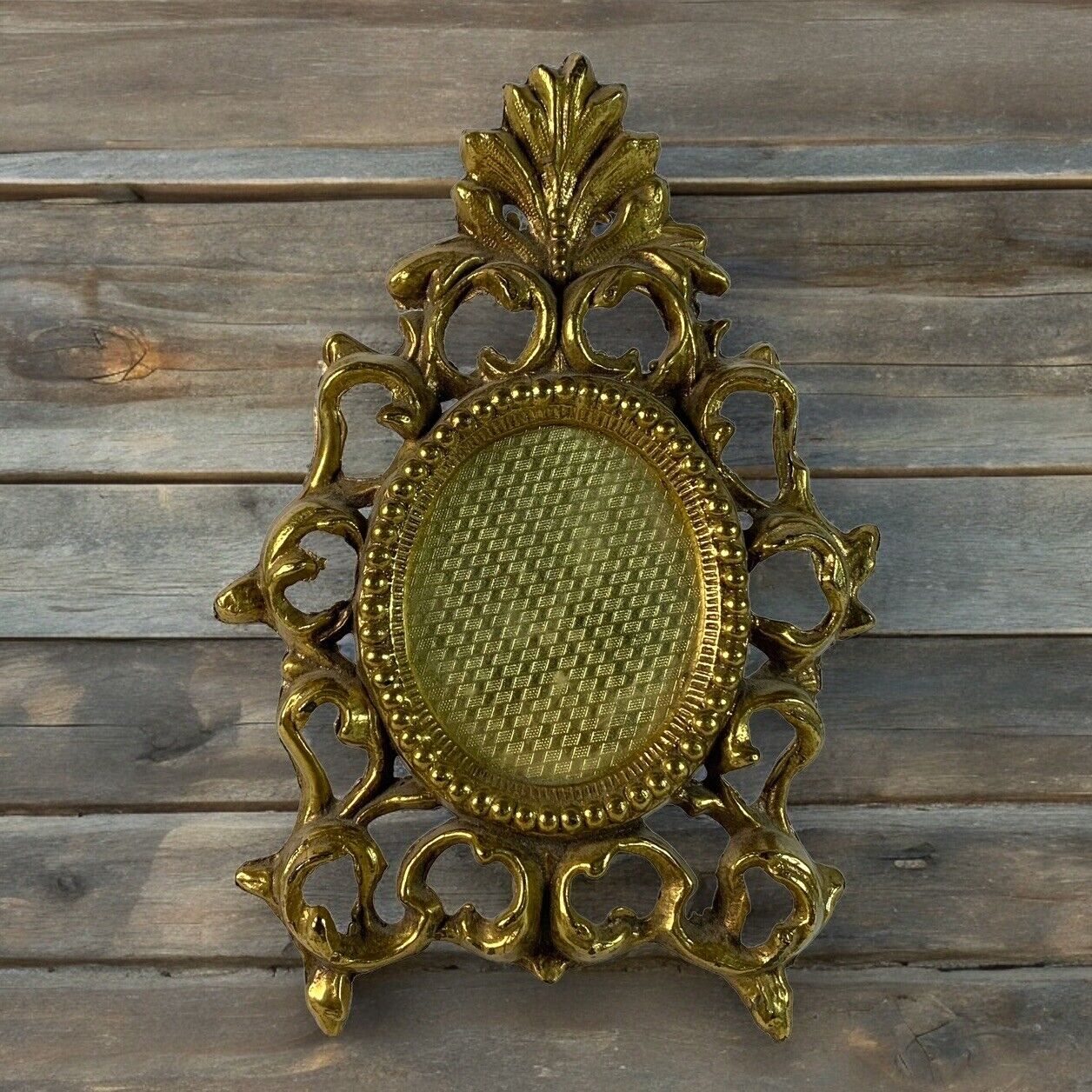 Antique Sold Brass Gold Ornate Small Picture Photo Frame with Glass 7.5” inch