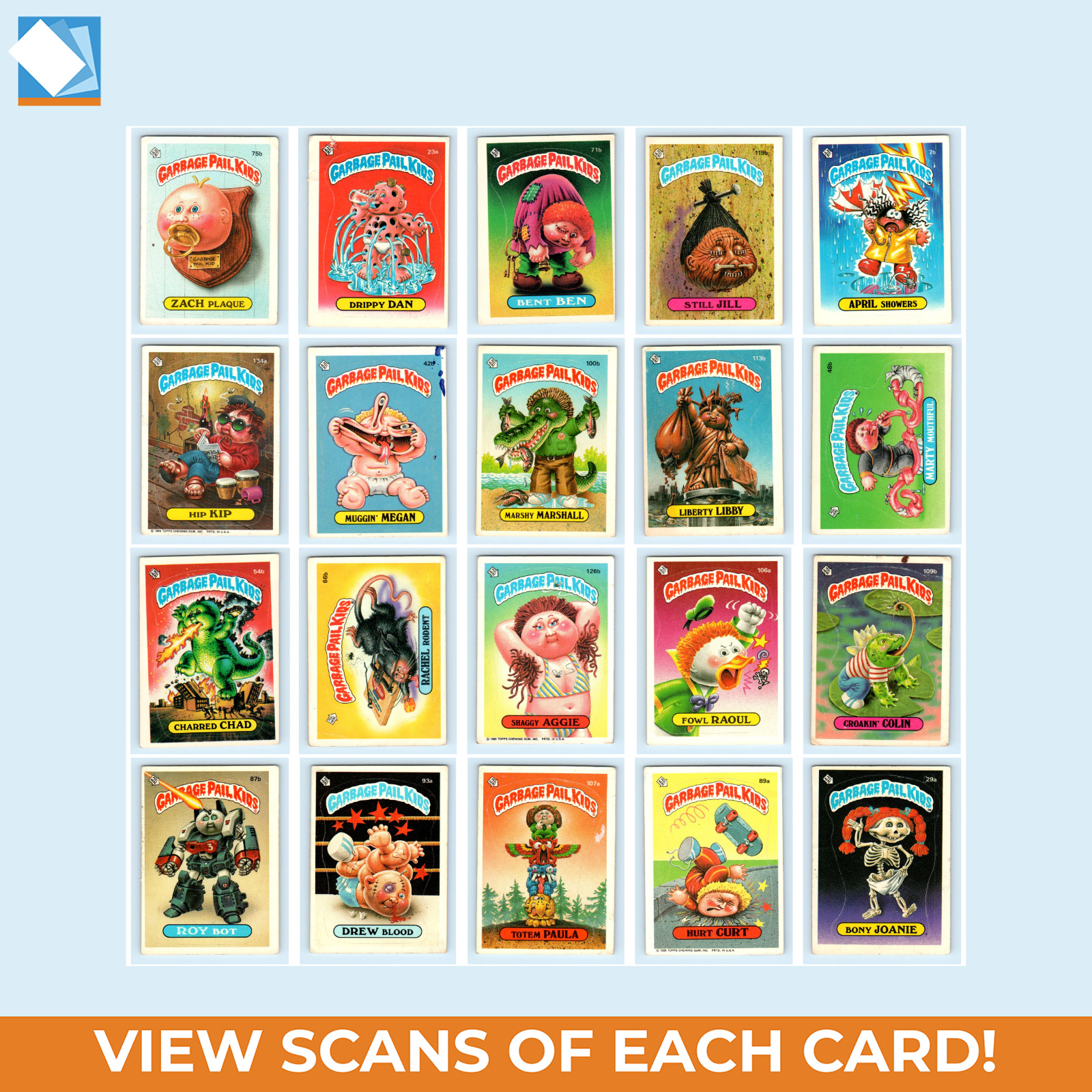 Vintage Garbage Pail Kids Lot 20 Cards Low-Mid Grade 1980s Topps GPK Cards