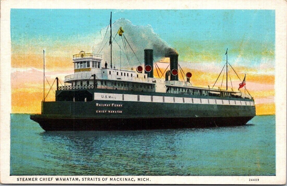 Steamer Chief Wawatam Straits Mackinac Michigan Vintage Unposted Postcard