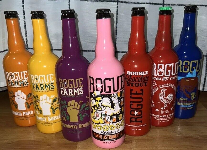 🍺 LOT of 7 Rogue Craft Beers 750ml EMPTY GLASS BOTTLES w/Caps. GREAT CONDITION
