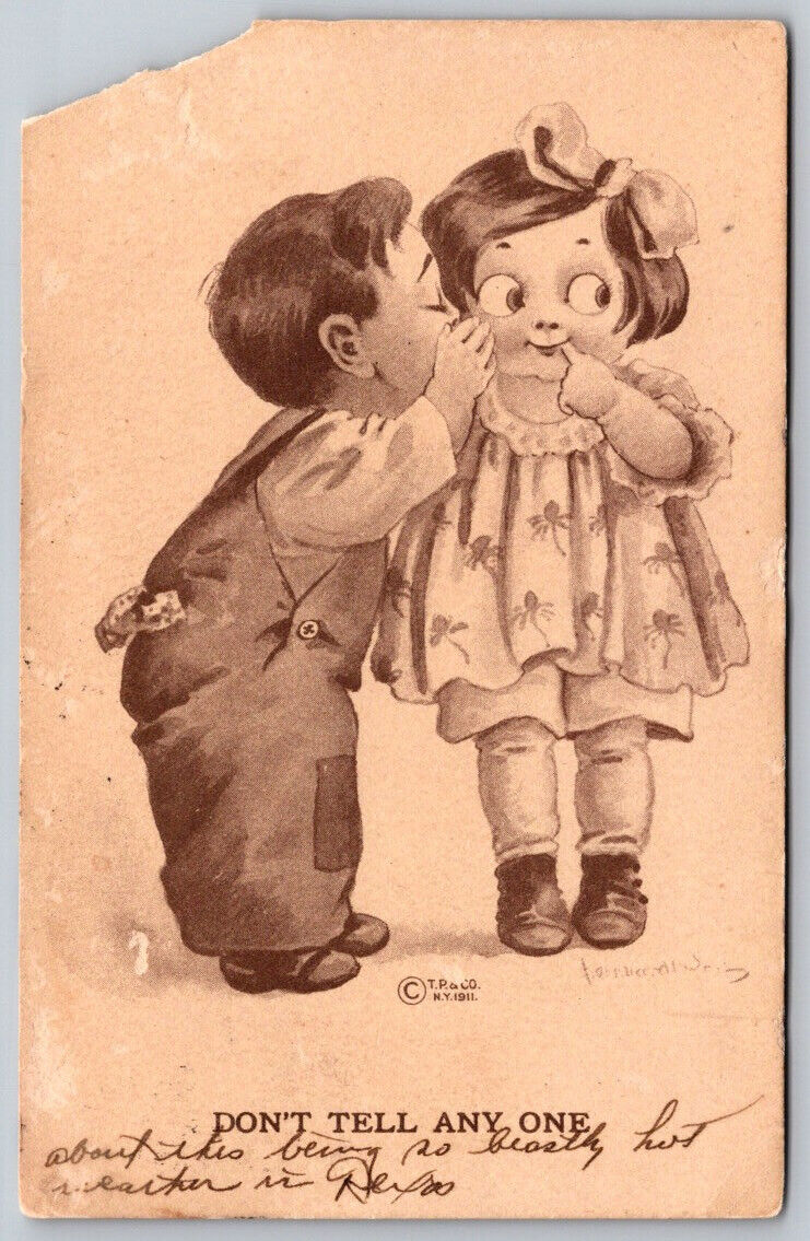 1911 Taylor Platt Don\'t Tell Anyone Comic Boy Girl Secret Cartoon Art Postcard