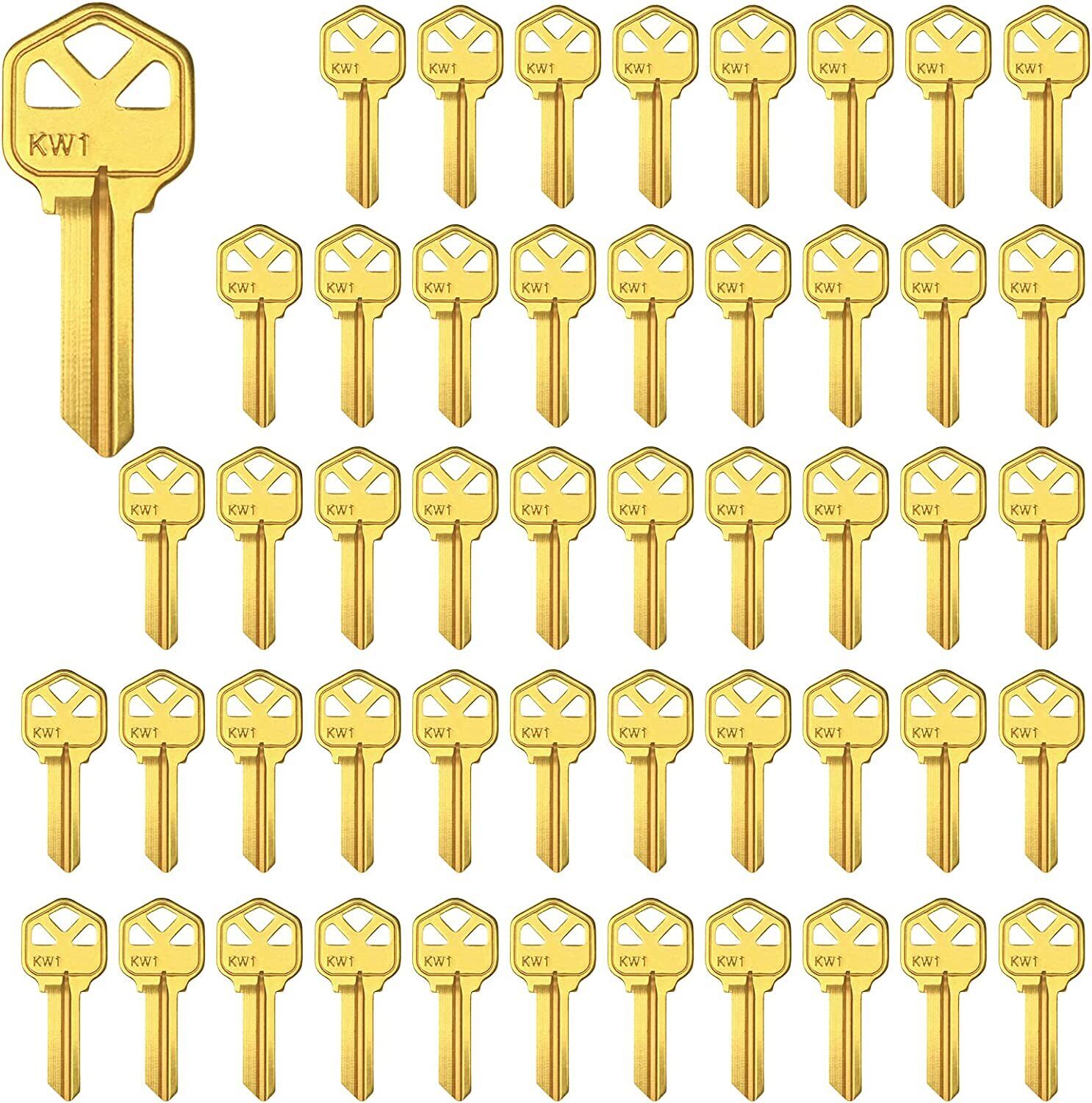 Brass Finish Key Blanks KW1 Uncut Blank Keys Pack of 50 Keys