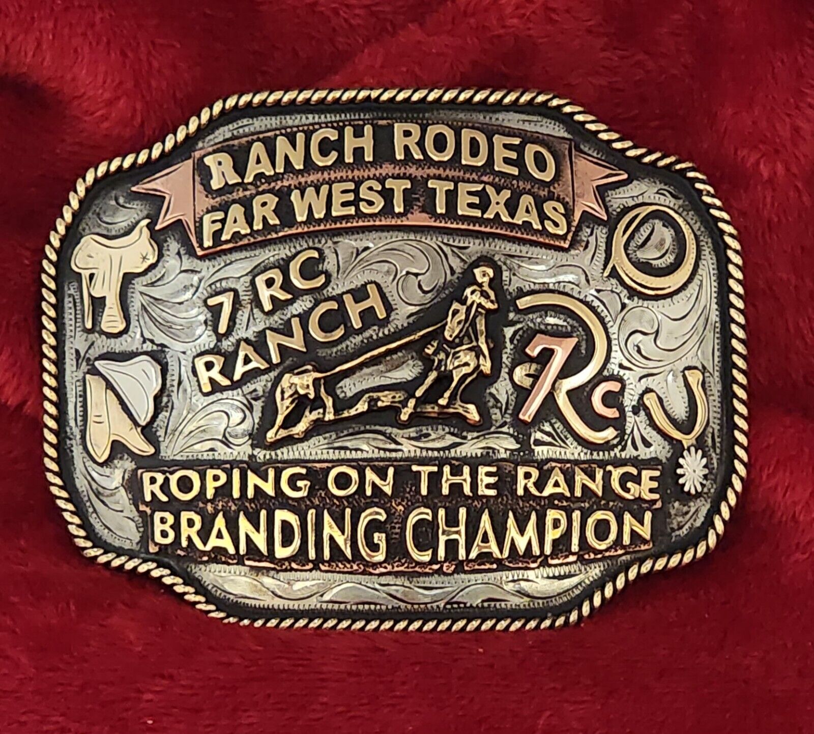 CHAMPION BUCKLE TROPHY RANCH RODEO☆PROFESSIONAL CALF ROPING☆WEST TEXAS☆RARE☆897