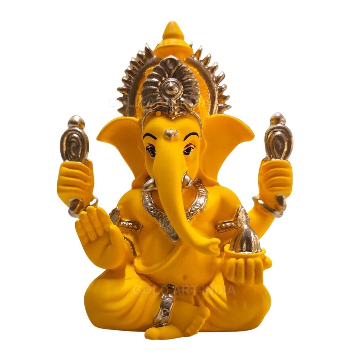 Handcrafted Mango Terracotta Ganesha  Golden Jewelry  3.3 Inches x Width 2.5inch
