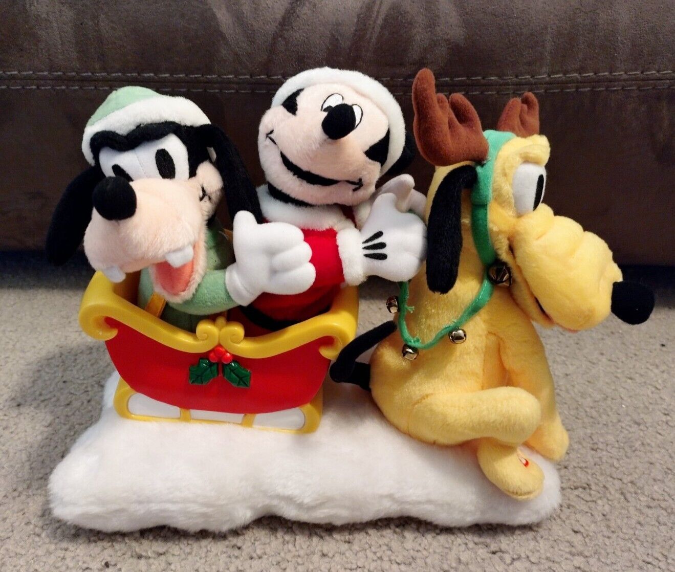 Vtg Gemmy Disney Animated Mickey Goofy Pluto Music Christmas Sleigh 1990s Works
