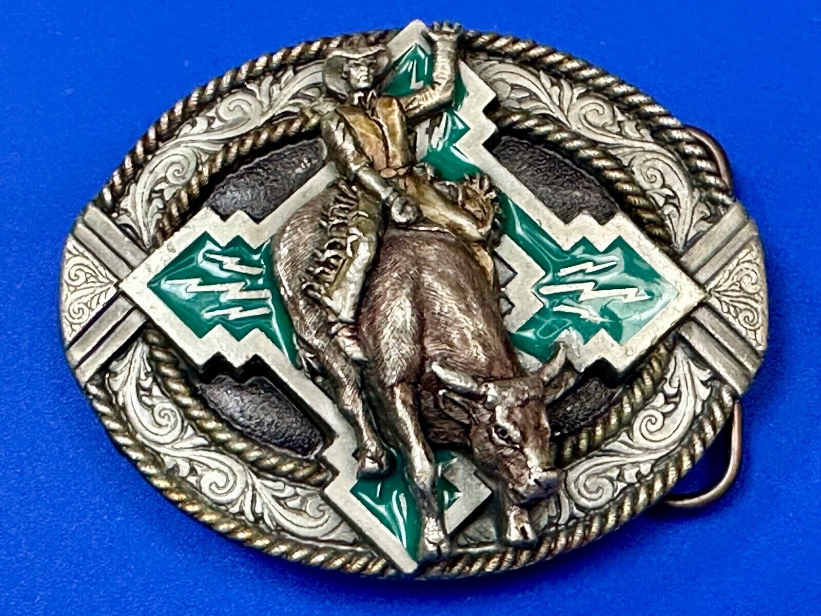 Bull Rider Rodeo Cowboy  Signed & Numbered Pewter Bergamot 1996 H-23 Belt Buckle