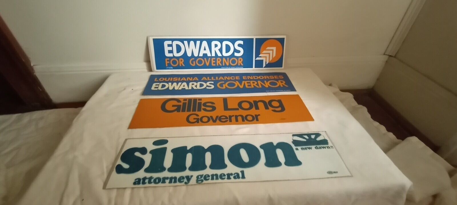 Bundle of 4 Vintage Louisiana Political Bumper Stickers (Edwards, Long, Simon)