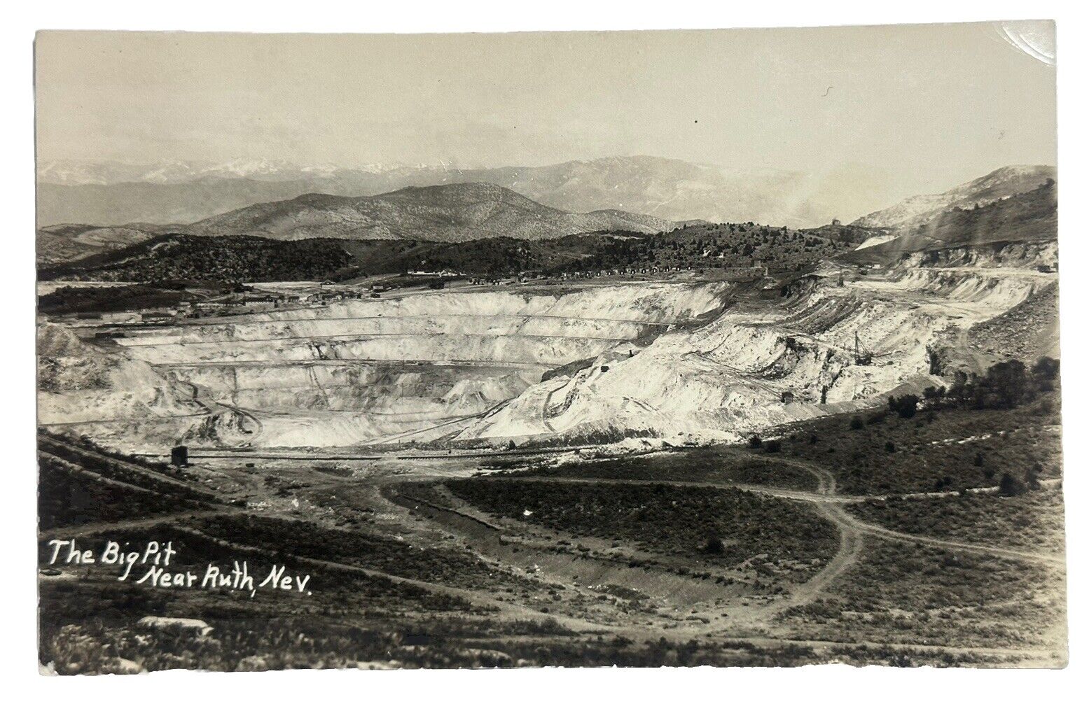 Ruth Nevada Photo Postcard RPPC Aerial View Copper Mine Big Pit AZO