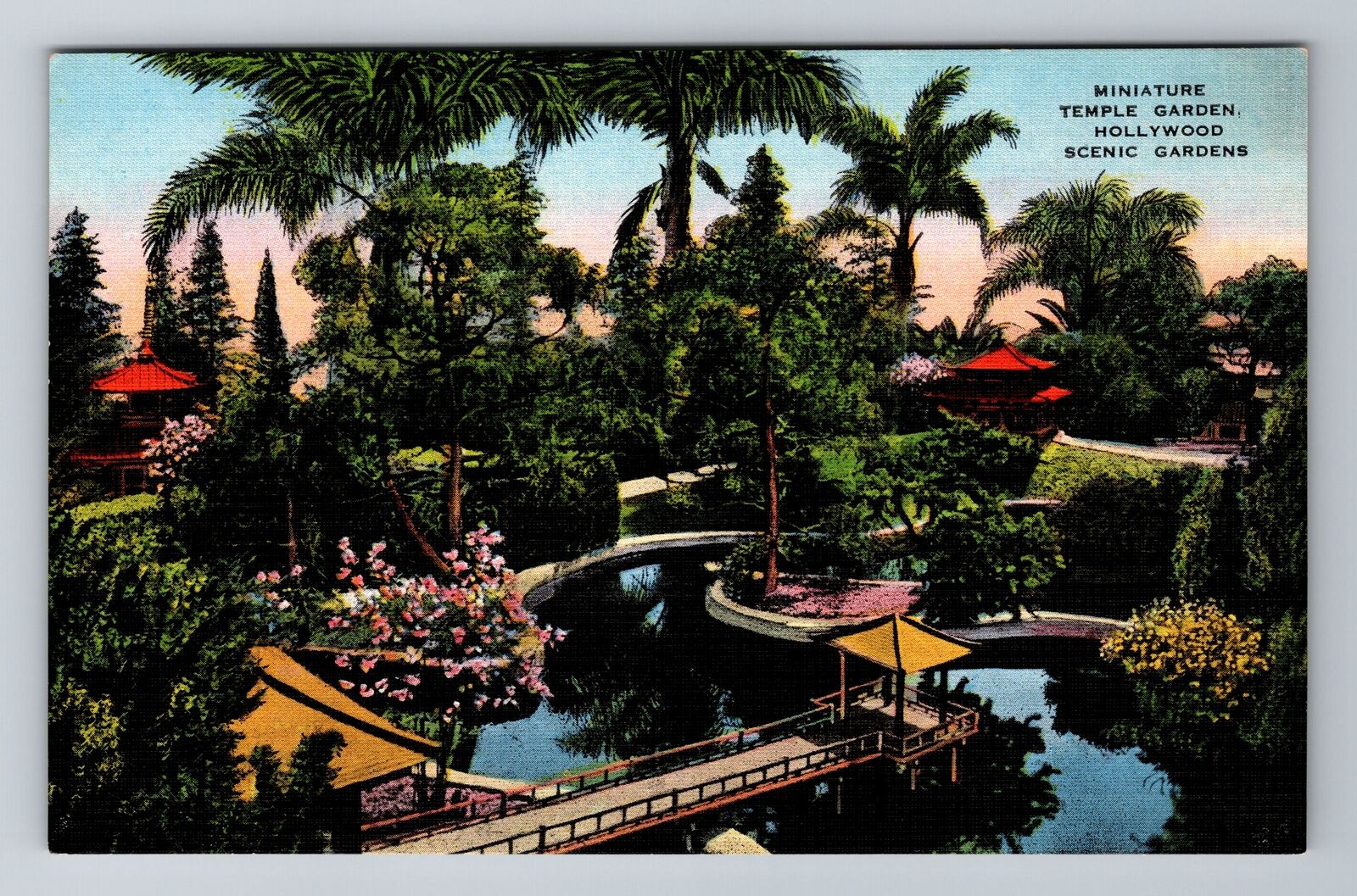 Hollywood CA-California, Miniature Temple Garden, Antique, Vintage Postcard