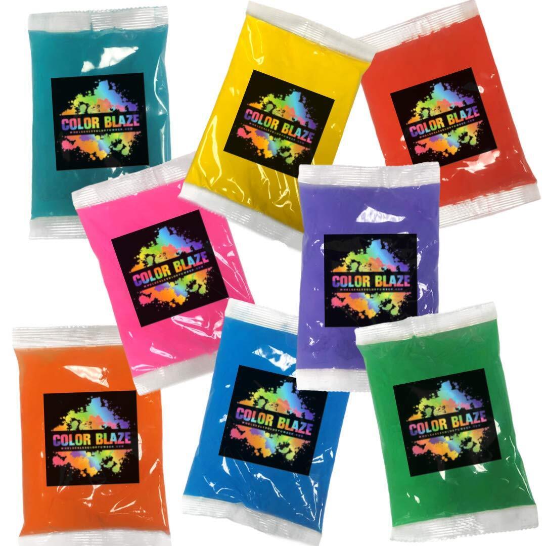 Color Blaze - 8 Holi Color Powder Individual Color Powder Packets - 75 grams eac