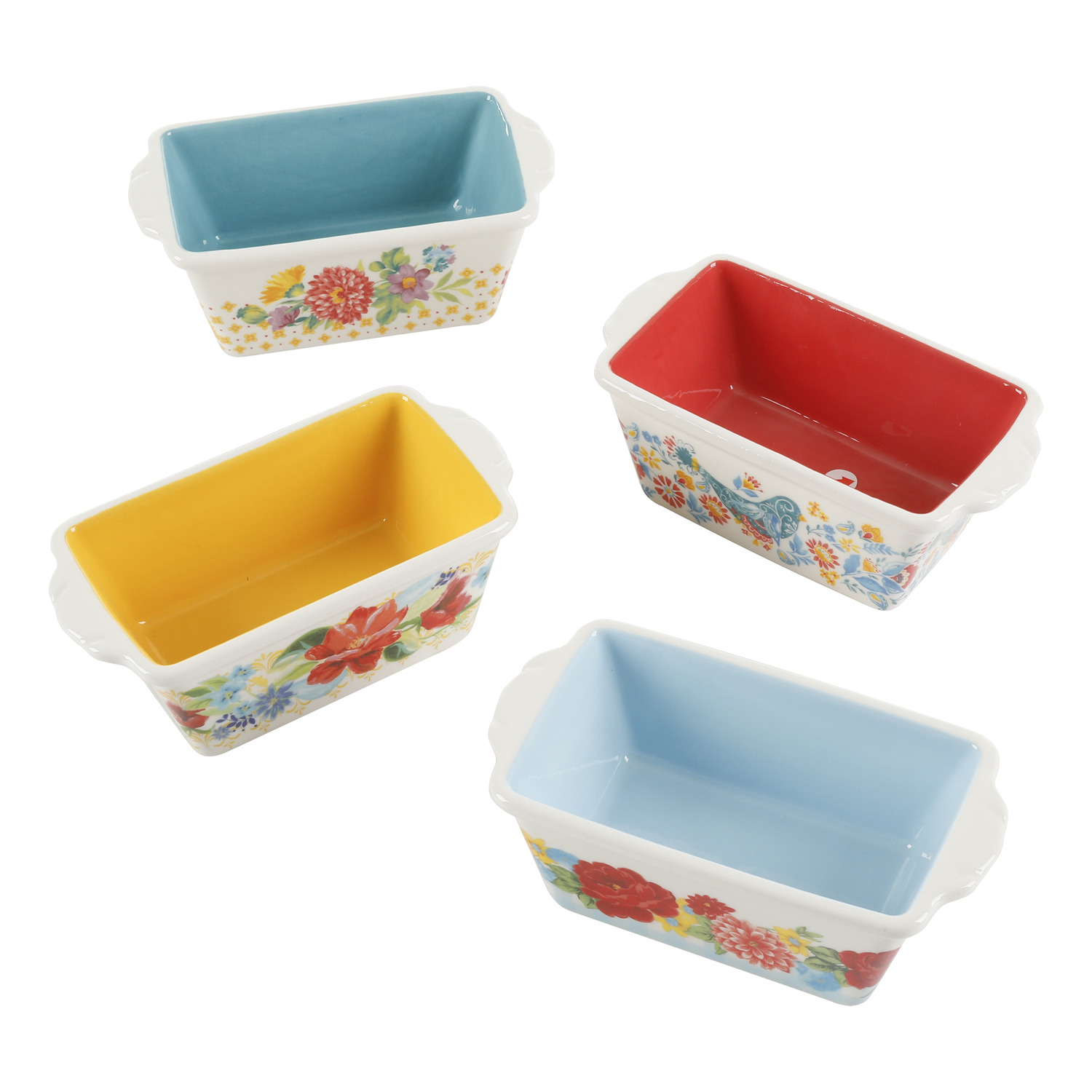 Pioneer Woman Ceramic Bread Loaf Pan Set of 4 - Floral Medley - NEW IN BOX