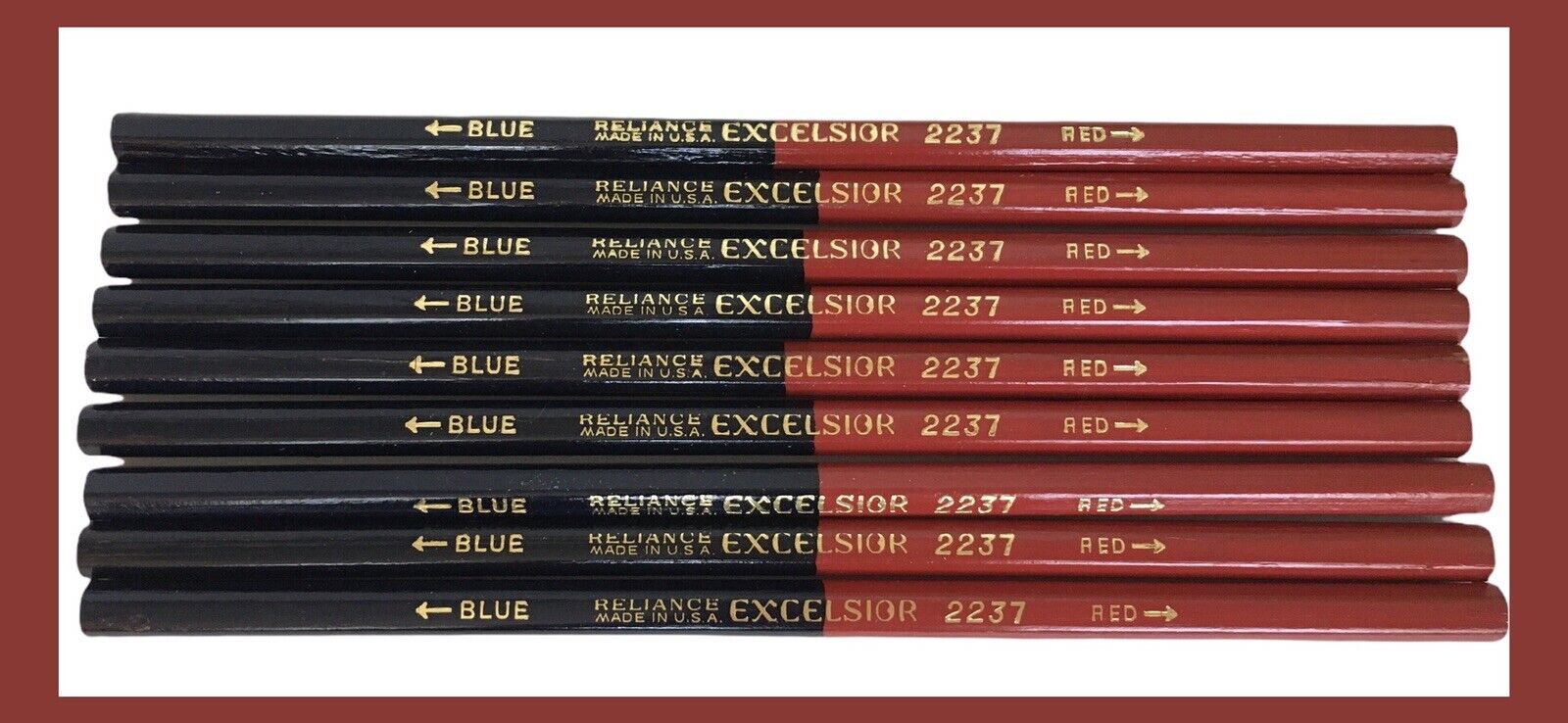 Vintage RELIANCE Pen Pencil Corp EXCELSIOR 2237 Red/Blue Pencils - QTY 9 (RE9)