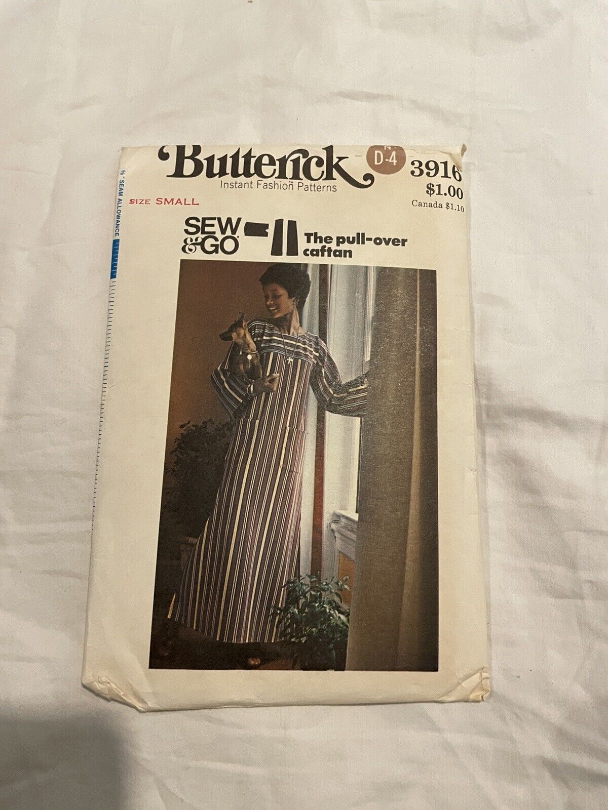 Vtg Butterick Sewing Pattern Womens Caftan Size Small #3916 Sew & Go CUT