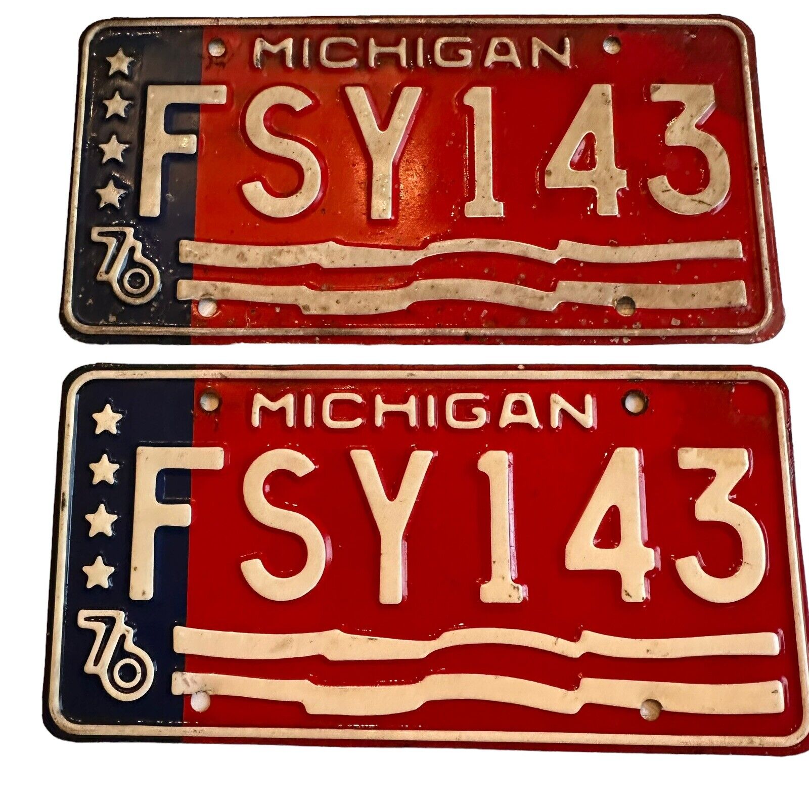 1976 Michigan License Plate Pair Bicentennial FSY 143 Nice Condition Both Plates