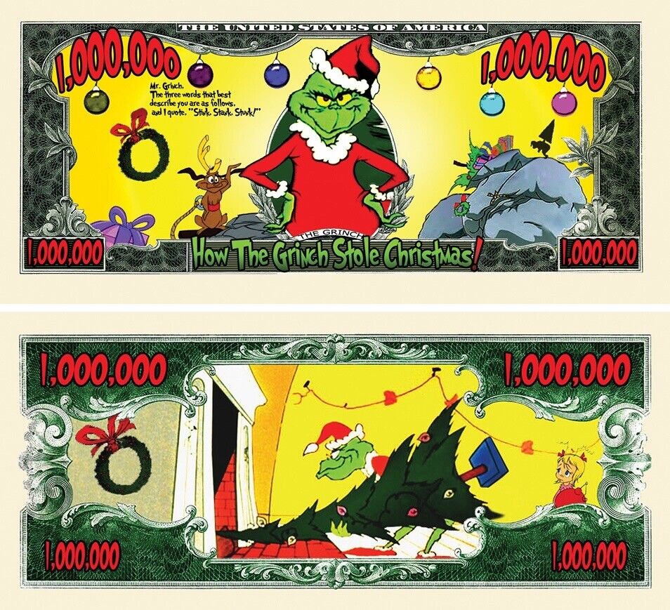 10 Pack How The Grinch Stole Christmas Collectible Funny Money Dollar Bills