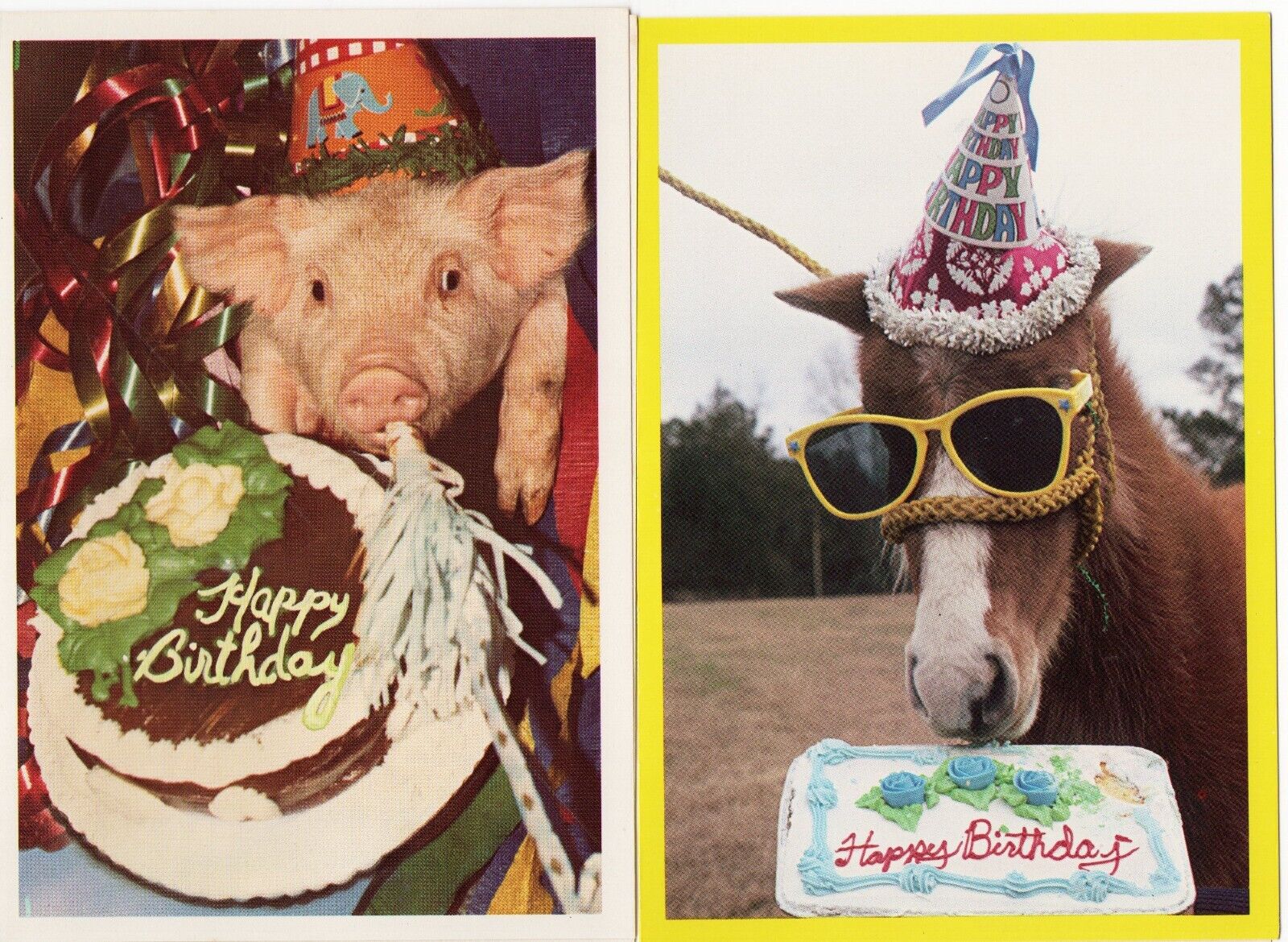 Vintage Pair of Happy Birthday Cards Party Animals,  ©1980 & ©1981 George Dudley