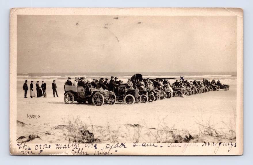 Early Car Racing Lineup RPPC Daytona Beach Florida Antique Harris Photo 1905