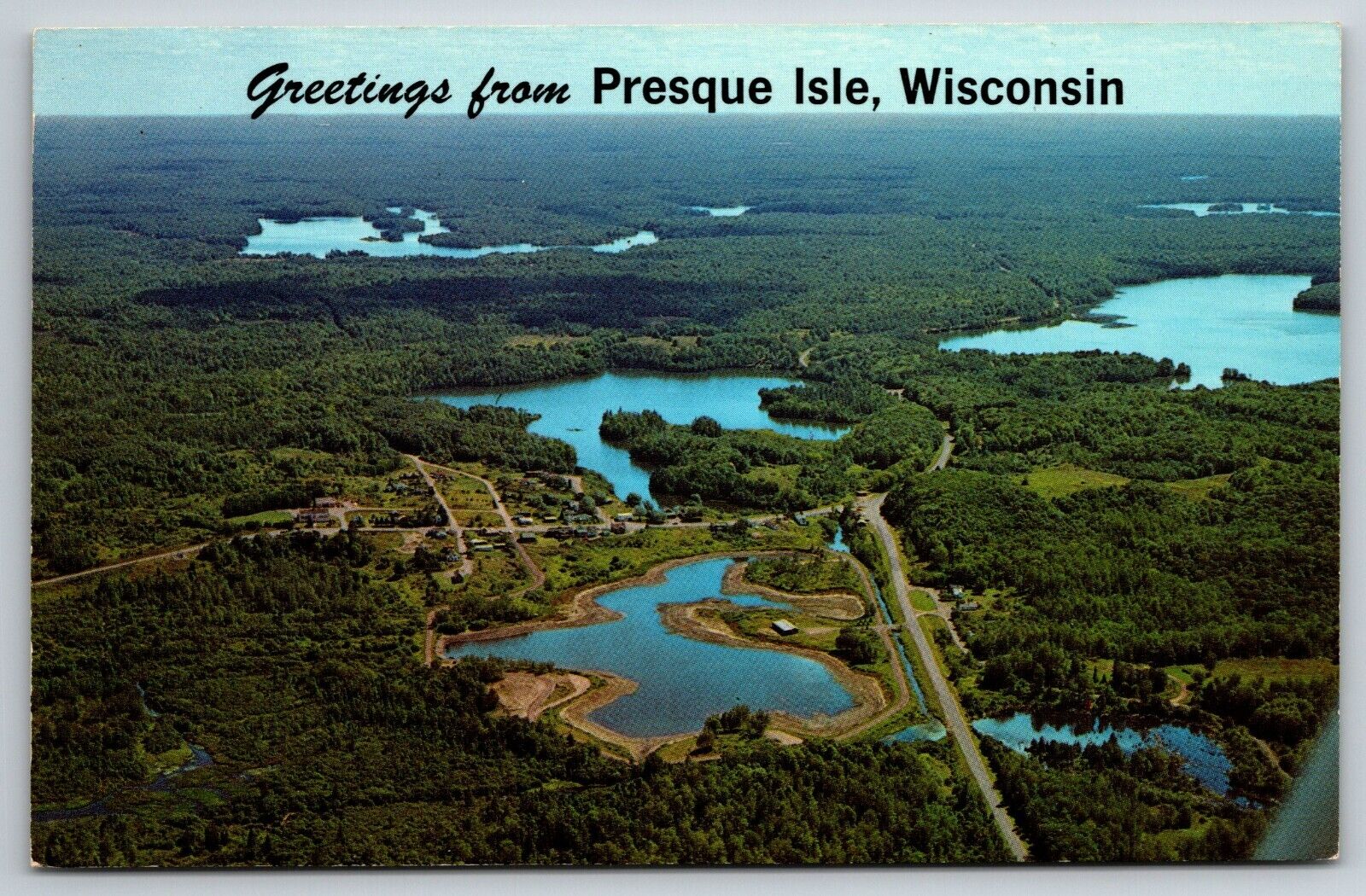 c 1960s Aerial View Presque Isle WI Scenic Chrome Vintage Postcard
