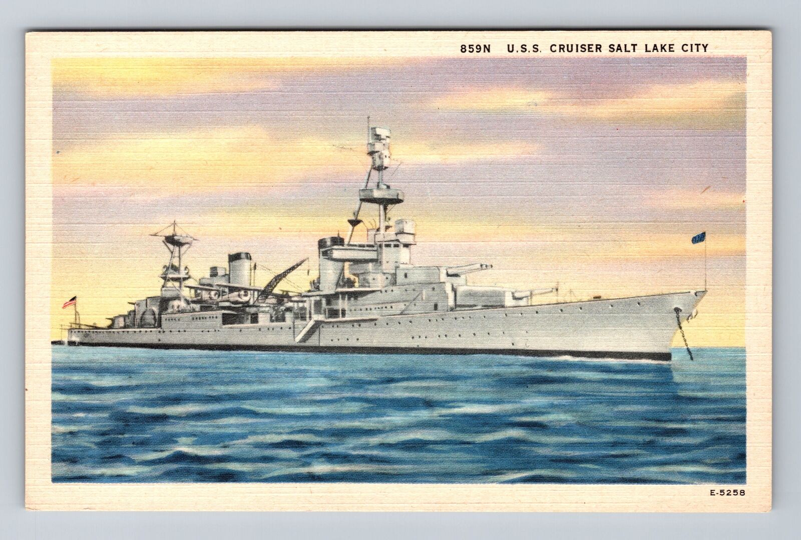 U.S.S Cruiser Salt Lake City, Naval Ship, Transportation, Vintage Postcard