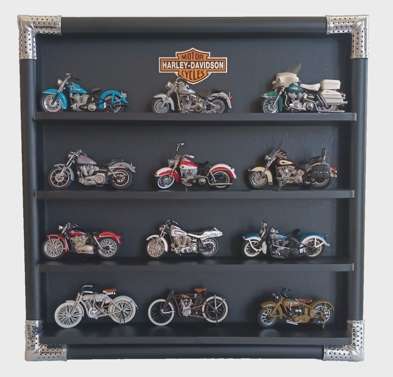 Harley Davidson Franklin Mint Diecast 1/24 Motorcycle 12 Piece Set Display Case