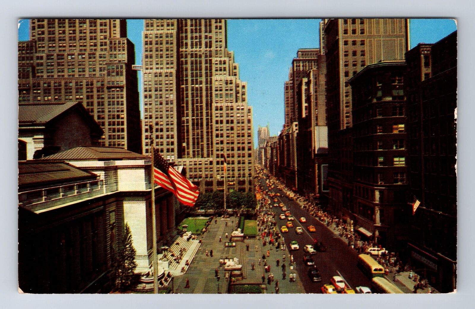 New York City NY-New York, Looking Fifth Avenue Library Vintage c1953 Postcard
