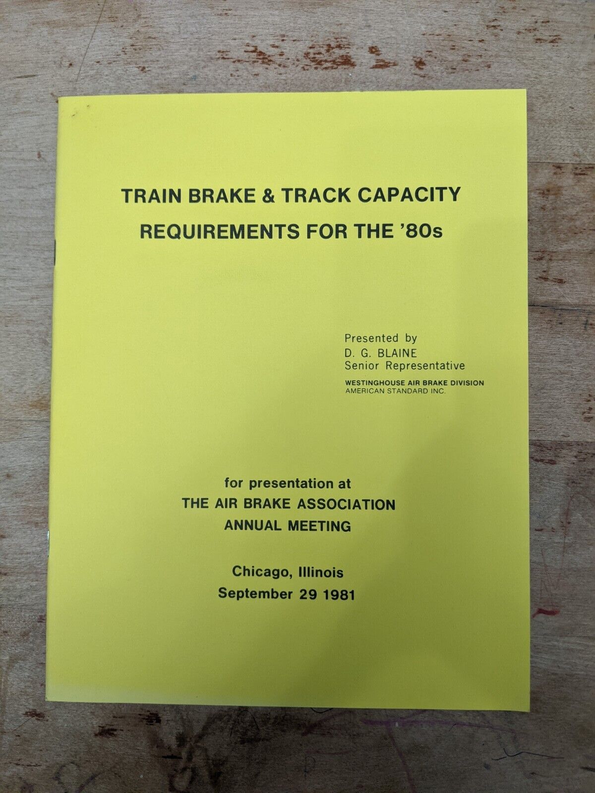 1981 Railroad Airbrake Association Annual Meeting Manual Track Capacity For \'80s