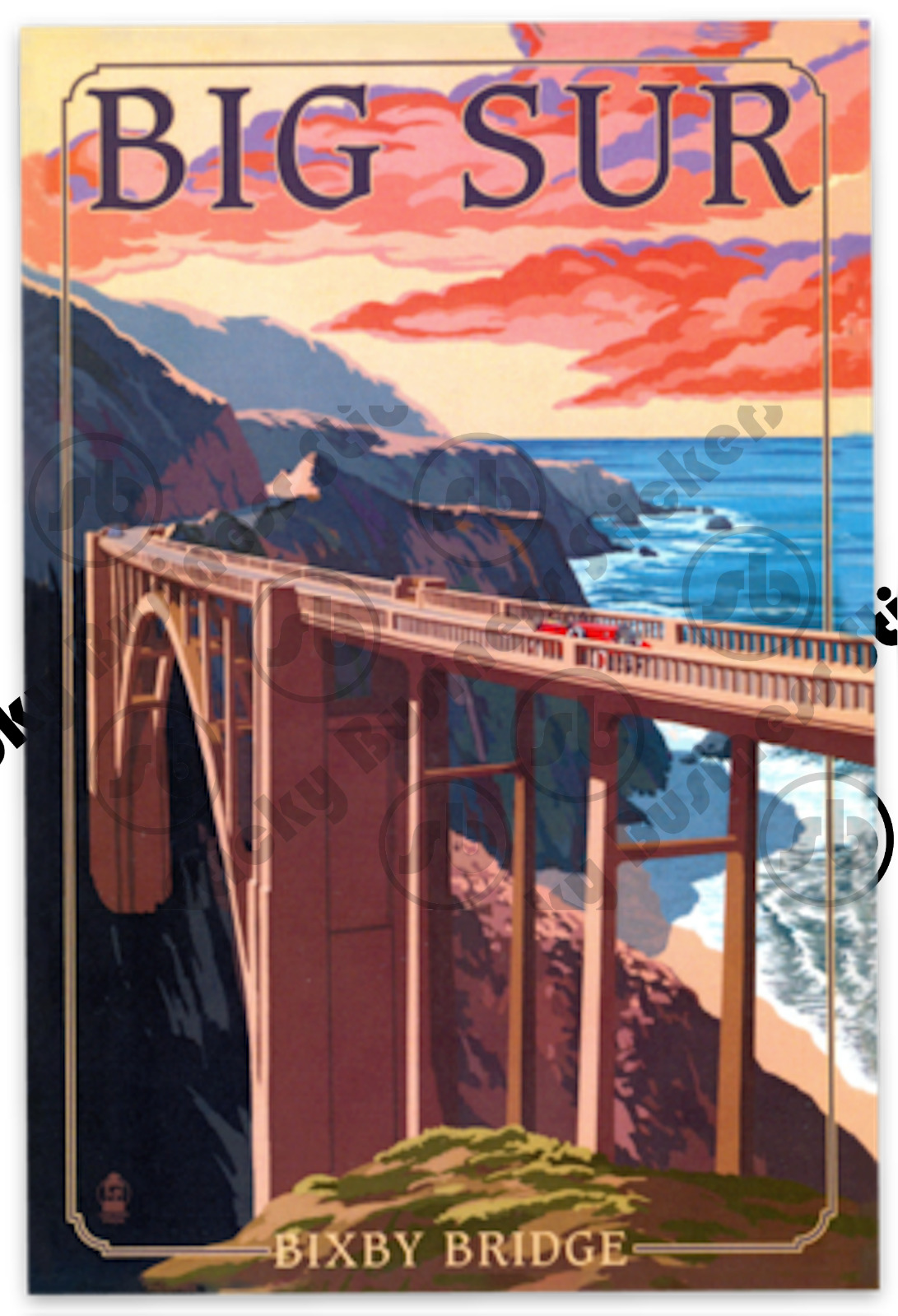 Large Big Sur Bixby Bridge Nostalgic Vintage Vinyl Sticker Monterey California