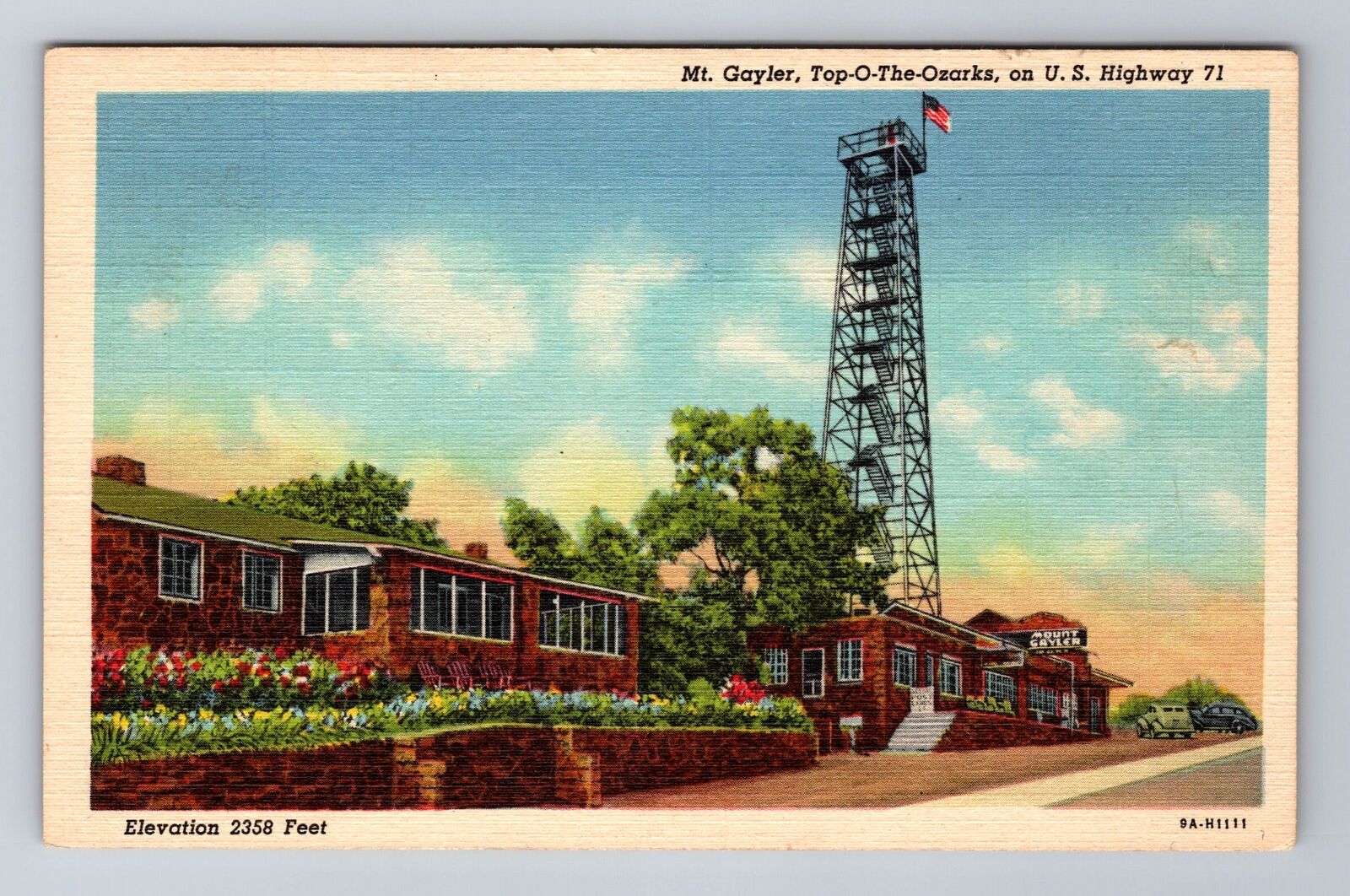 Mt Gayler AR-Arkansas, Observation Tower and Visitor Center, Vintage Postcard