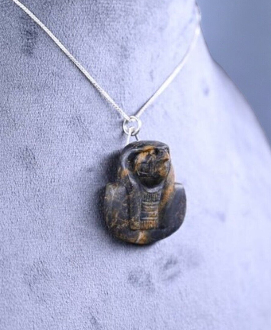 UNIQUE ANCIENT EGYPTIAN ANTIQUITIES God Horus as Rare Amulet and Silver Chain BC
