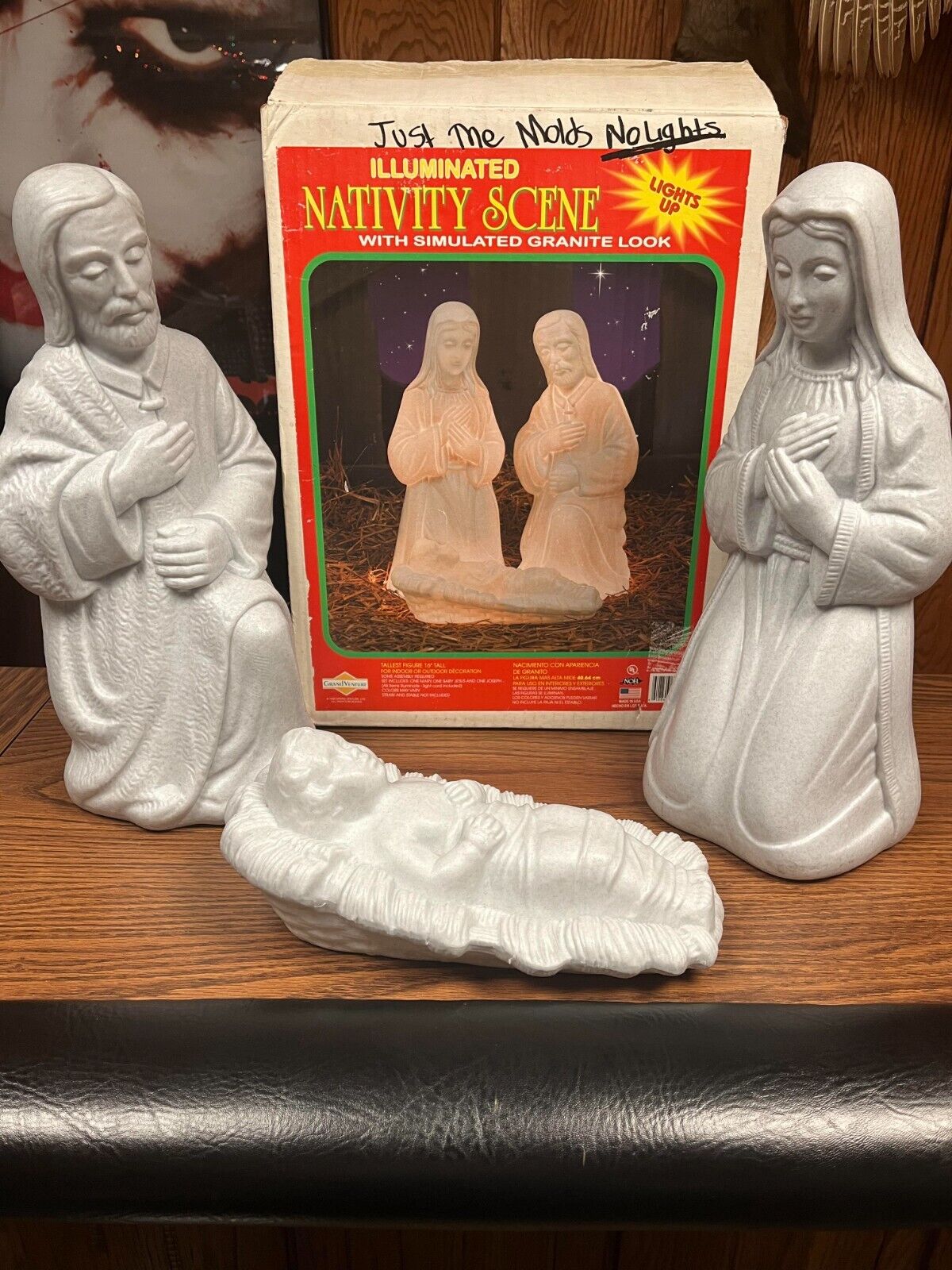 Vintage 1999 Grand Venture Blow Mold Christmas Nativity Scene Simulated Granite