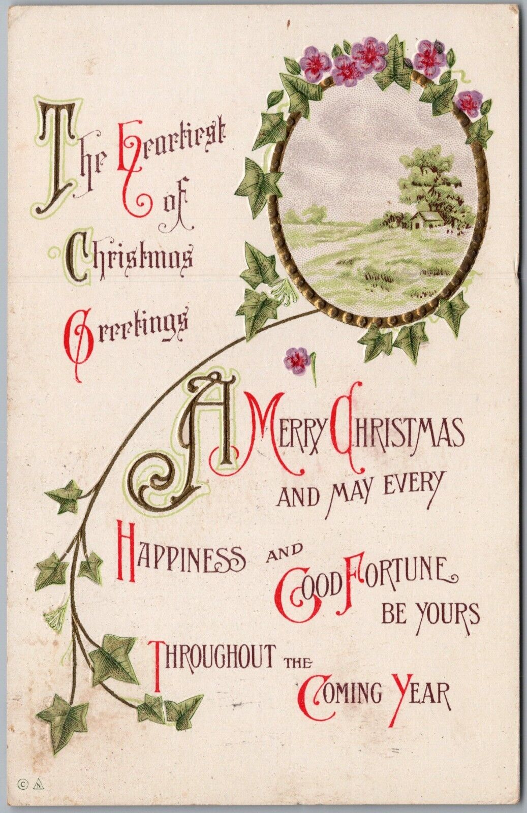 The Heartiest Of Christmas Greetings 1914 Embossed Postcard B740