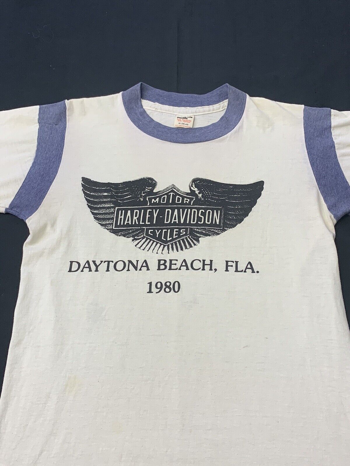 VTG Single Stitch T-Shirt 1980 Harley Davidson Daytona Collegiate Pacific Sz M