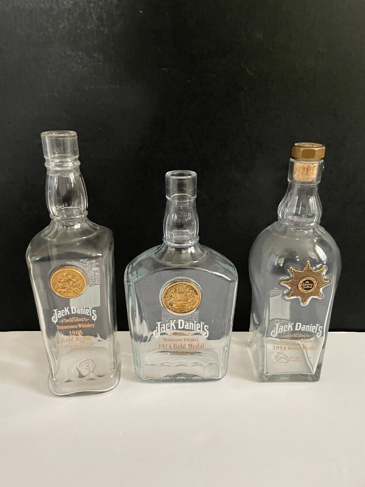 Jack Daniels 1905, 1914, 1954 Gold Medal EMPTY Bottles