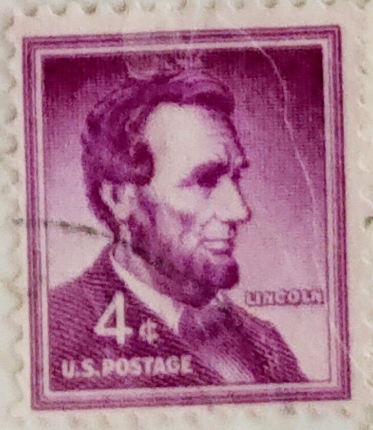 Abraham Lincoln 4 cent stamp circa 1954 Portrait from 1861. Gifts_Collectibles