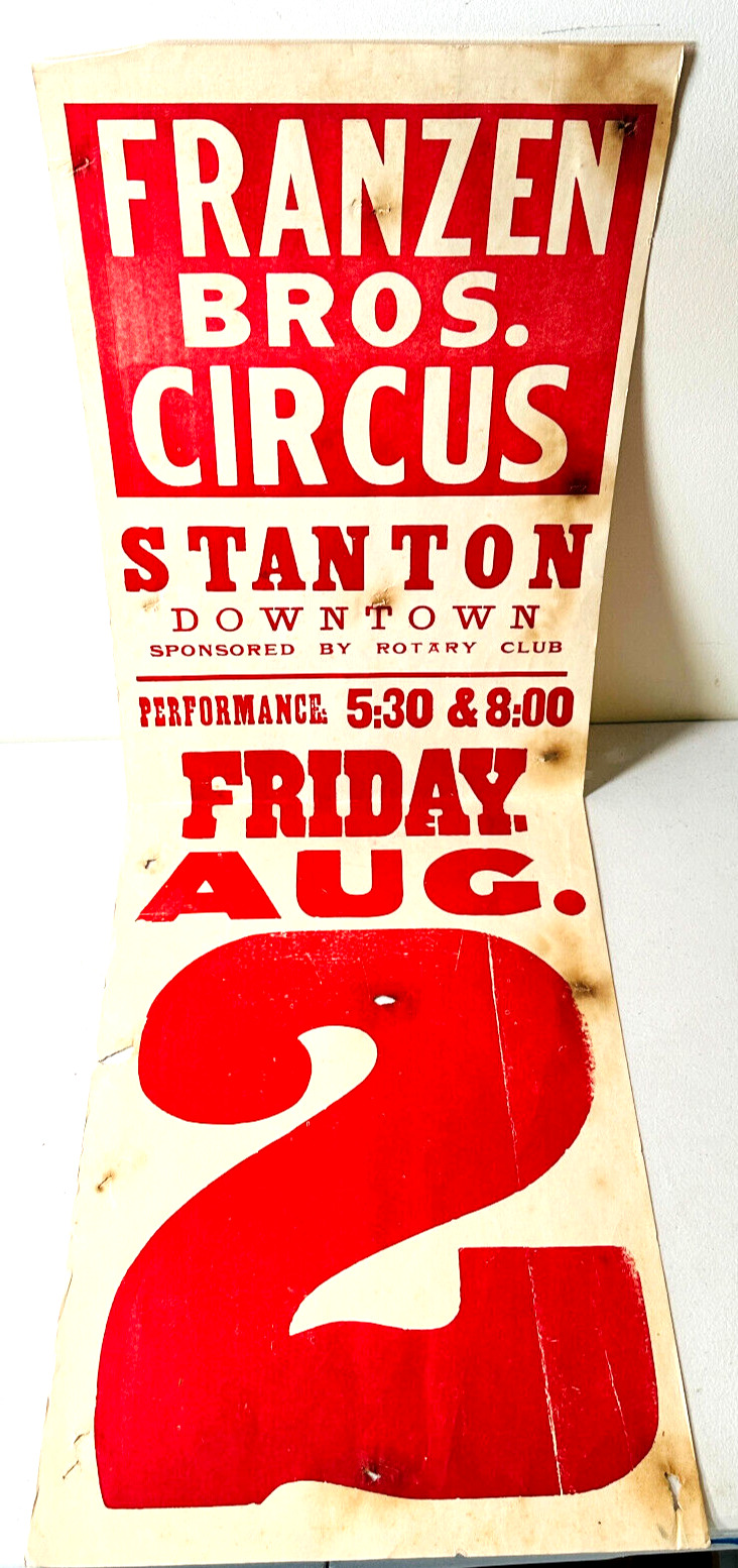 1985 vtg Franzen Bros Stanton MI circus carnival broadside poster advertising