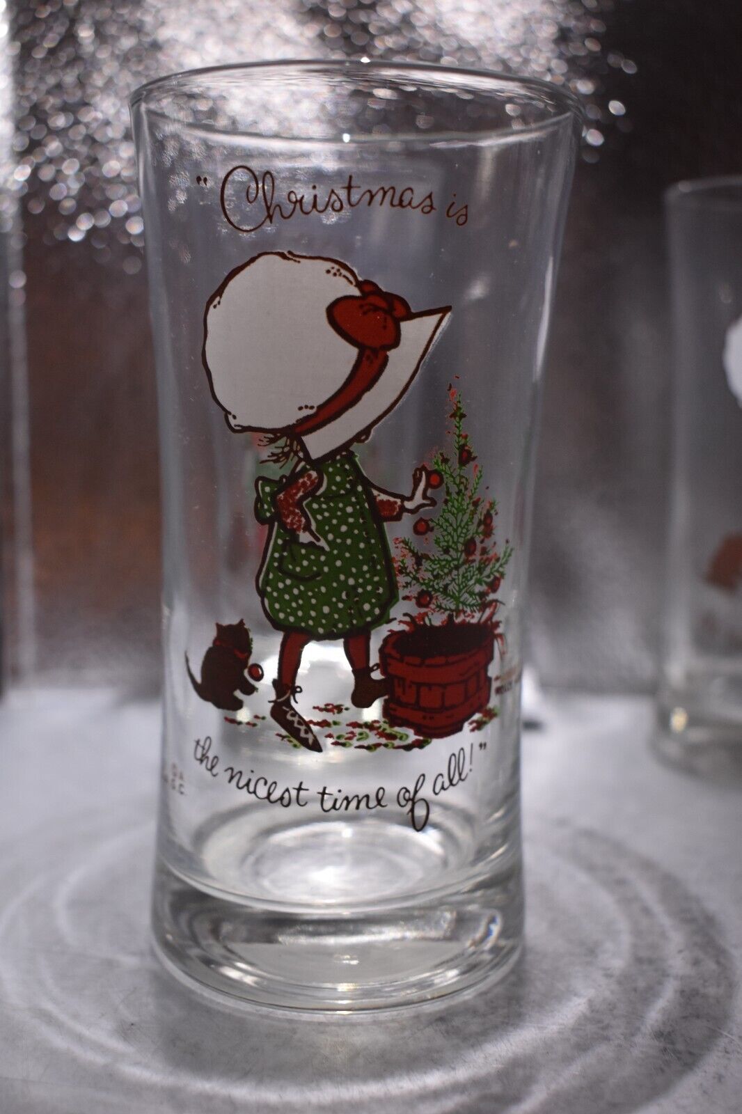 Lot of four HOLLY HOBBIE Vintage 1977 Christmas Glasses Limited Edition