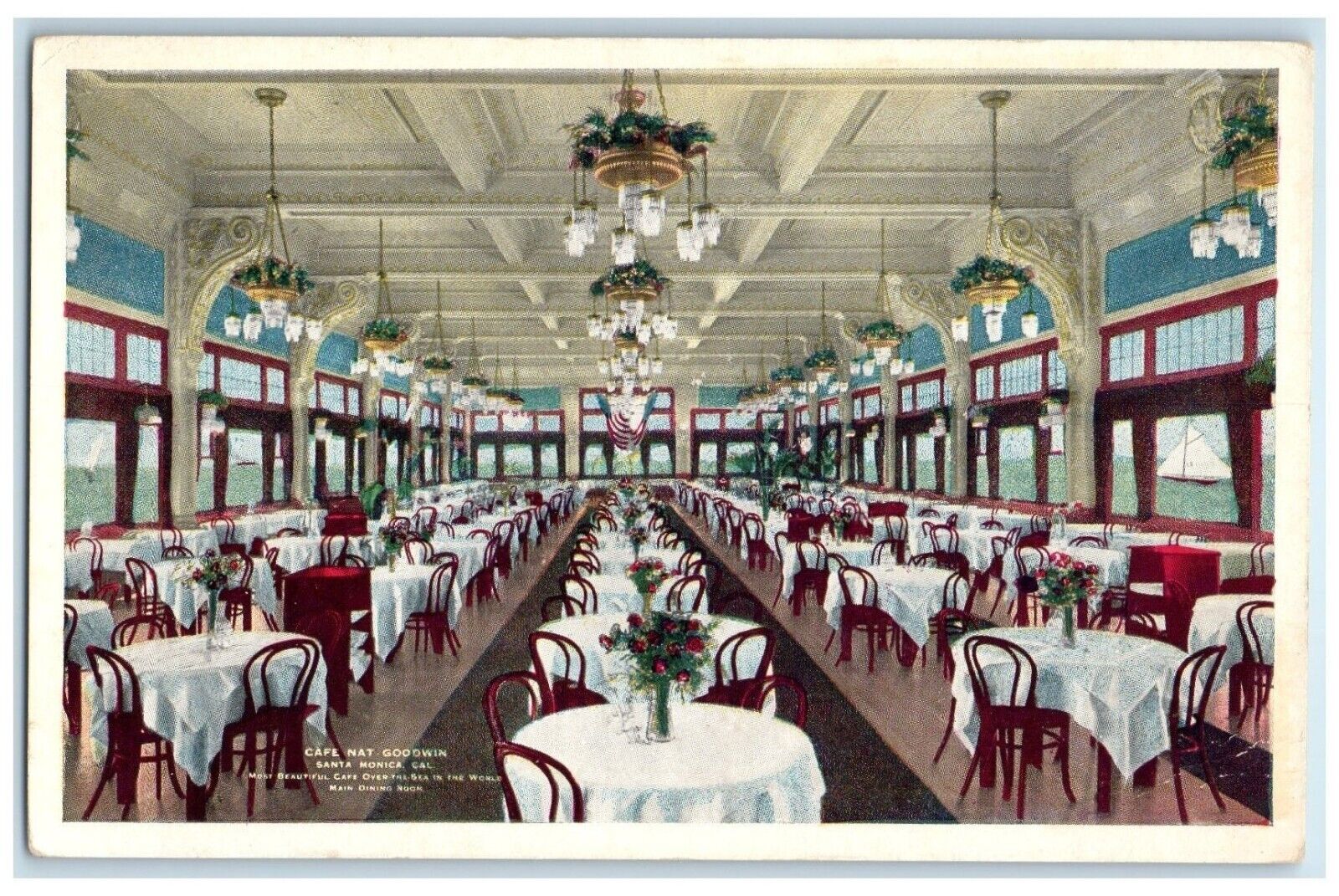c1930's Cafe Nat Goodwin Dining Room Santa Monica California CA Vintage Postcard