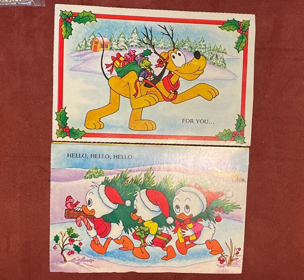 Vintage Disney Postcards Christmas Holiday Huey Dewey Louie Goofy Lot Of 2