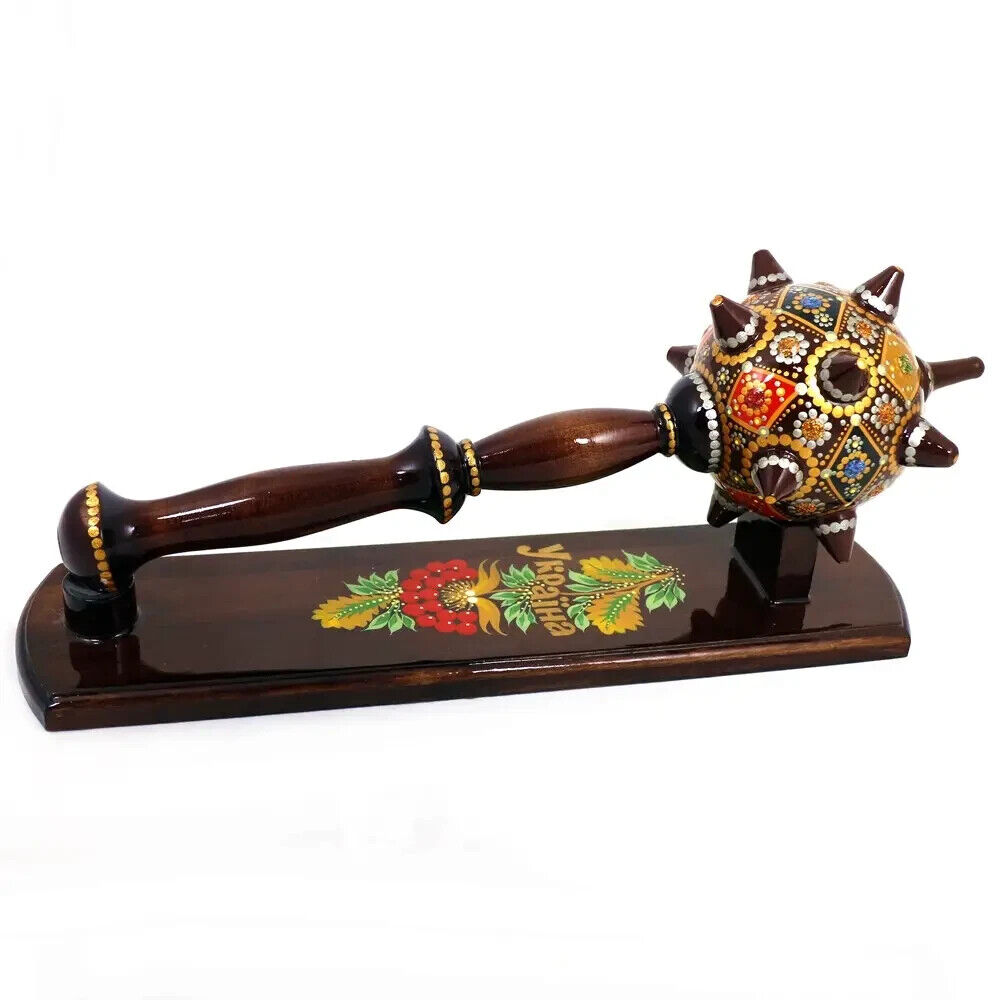 Mace Handmade Ukrainian Souvenir Wooden Weapon Bulava Ancient Old Vintage Goblet
