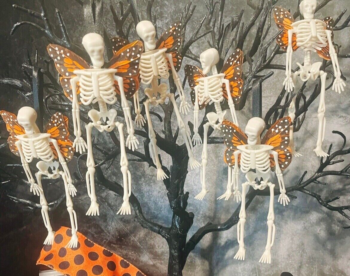Set of 6 Skeleton fairy ornaments. CODE ORANGE. Halloween Gothic Ornaments 6”