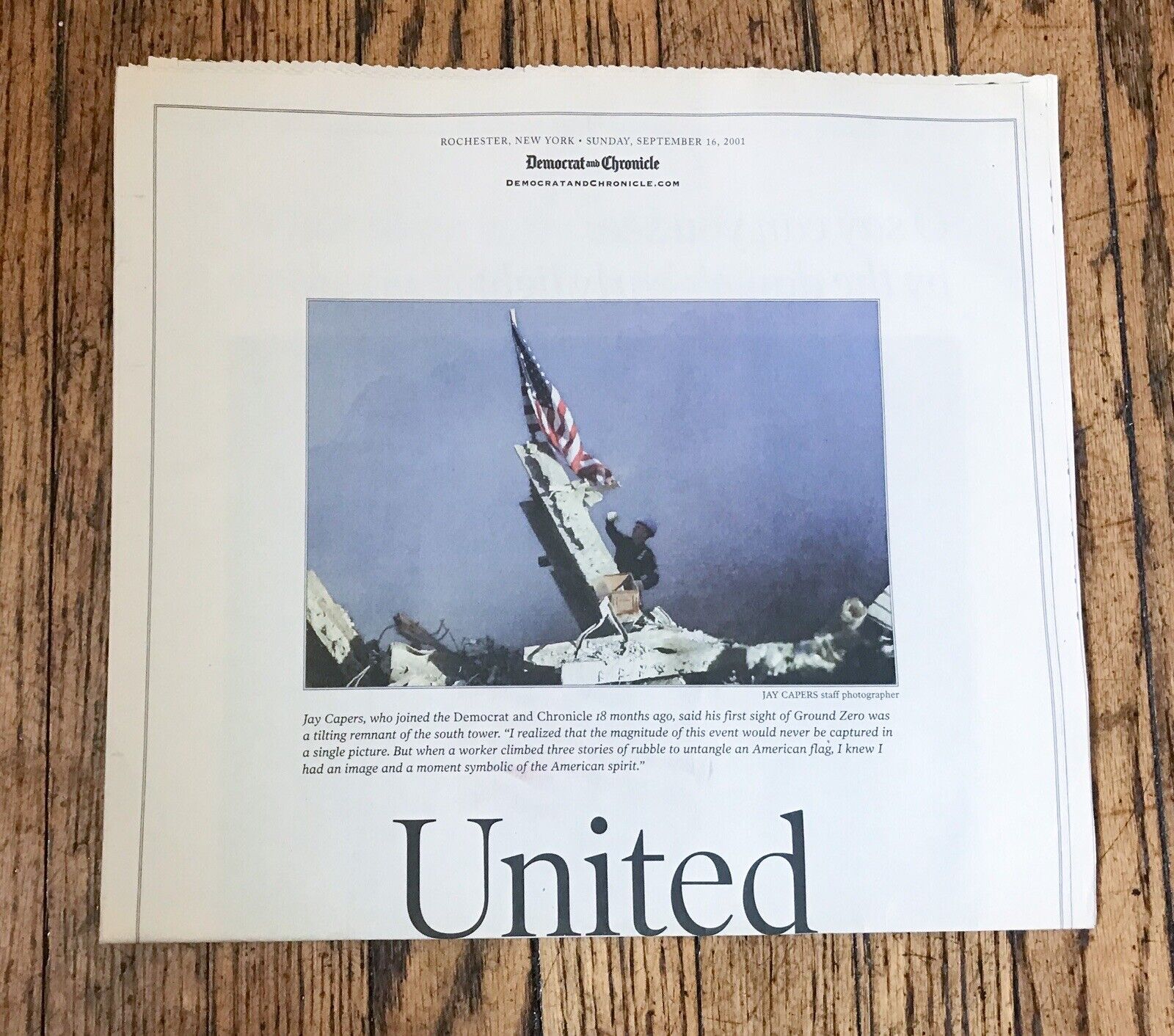 Historic 9/11 Newspaper Section Essays By Jim Memmott United We Stand D & C