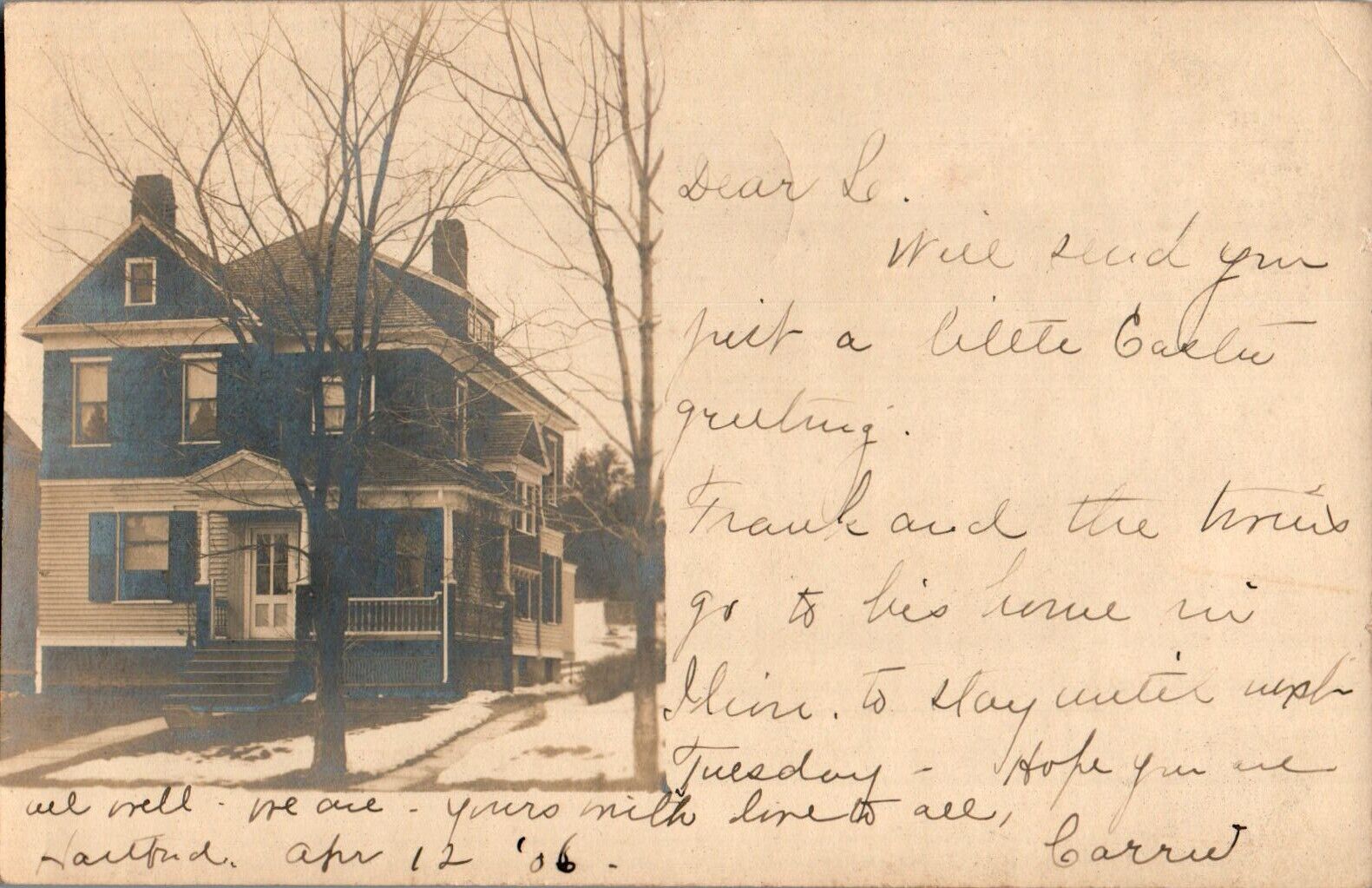 House, Hartford, Connecticut, CT 1906 RPPC Postcard