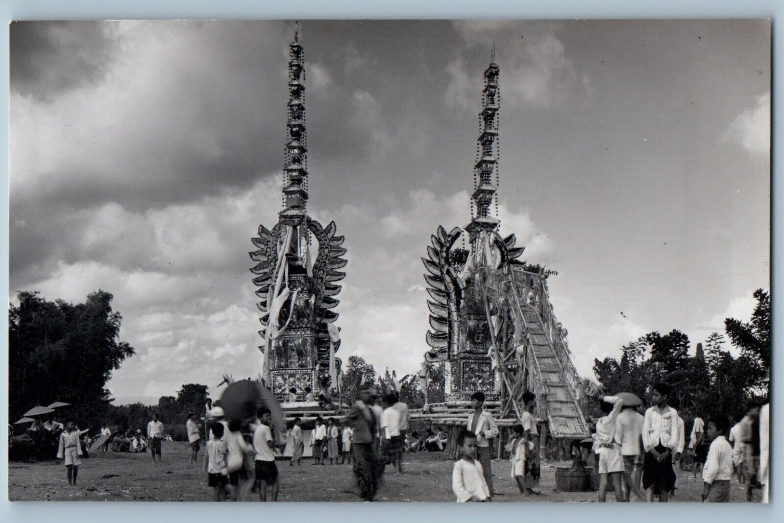 Bali Indonesia Postcard Cremation Tower c1950\'s Unposted RPPC Photo