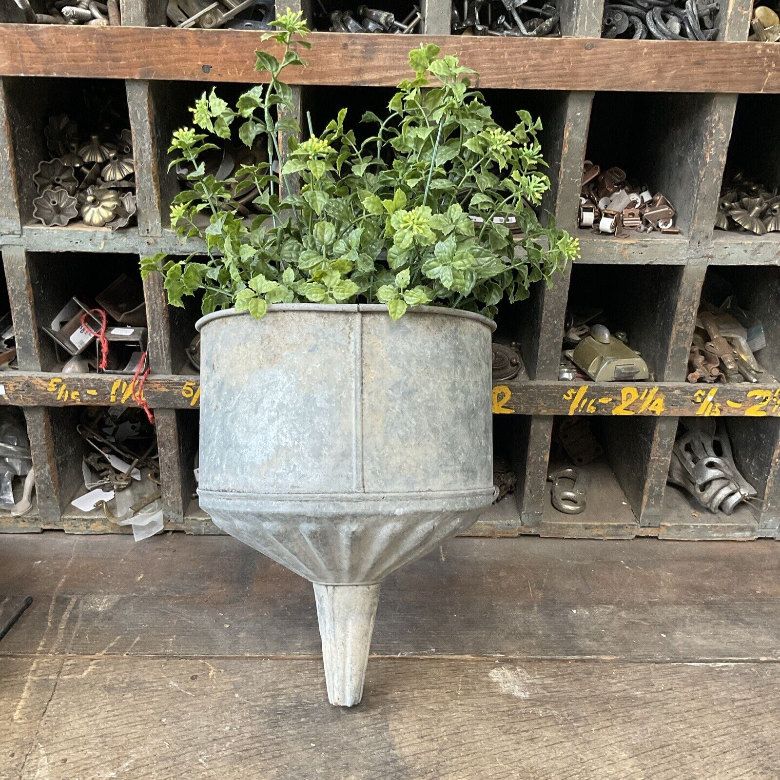 Vintage Large galvanized metal funnel farm garage decor antique funnel  12”
