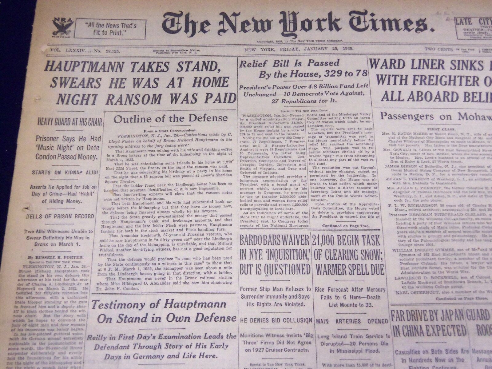 1935 JANUARY 25 NEW YORK TIMES - HAUPTMANN SWEARS HE WAS AT HOME - NT 1951