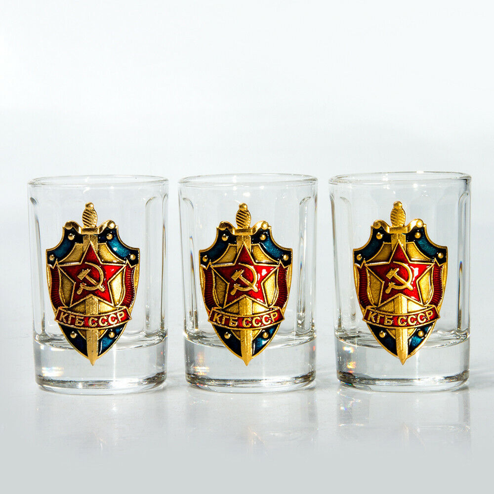 KGB Shot Glasses Set of 3 Made in Russia Vodka Tequila Shots 1.7 fl oz ea USSR
