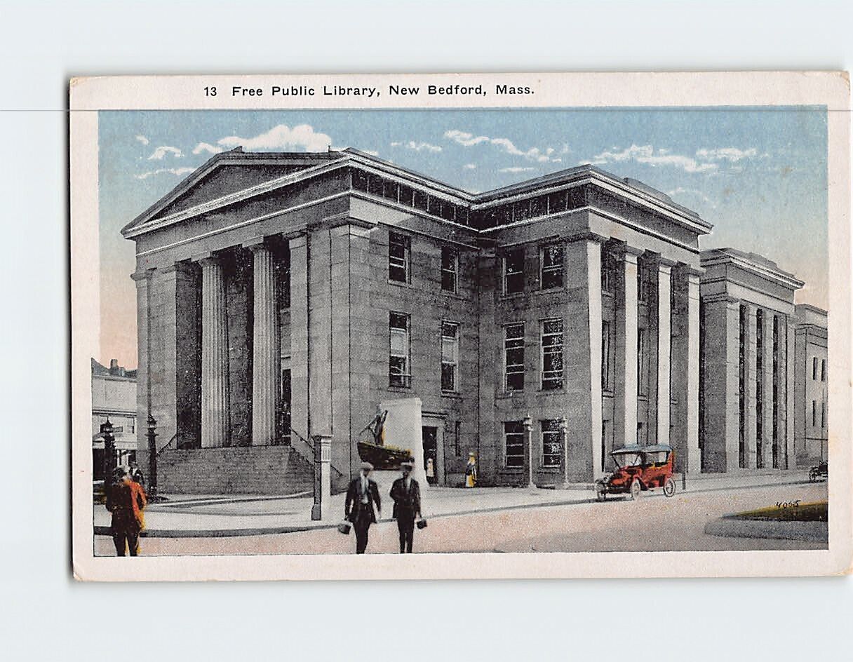Postcard Free Public Library Building New Bedford Massachusetts USA