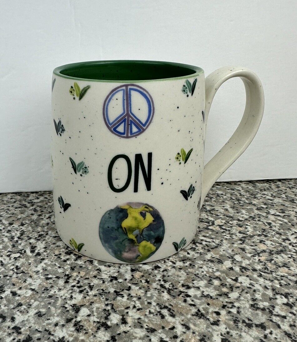Anthropologie Peace ON  Earth Coffee Mug Tea Cup Ceramic